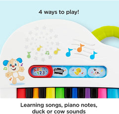 Fisher-Price Baby's first keyboard - pian portabil de jucărie cu 4 opțiuni de redare, cântece, lumini și sunete, învățare jucăușă, versiune: UK-English , GFK04 Jucarii Bebe Naty Shop