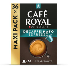 Café Royal Espresso Decaffeinato – Nespresso®-kompatible Kaffeekapseln, 100 % Arabica, Intensität 6/12, Rainforest Alliance, entkoffeiniert, 36 Kapseln