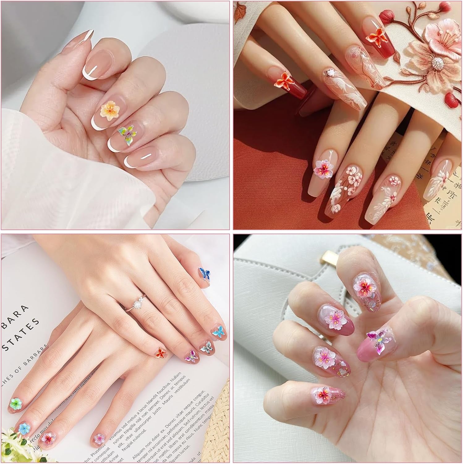 YICH Nail Charms Nägel Charms 50Pcs 3D Flowers + 50Pcs 3D Schmetterling, Summer Nägel Deko Set Schmetterling/Flowers Nail Art Nailart