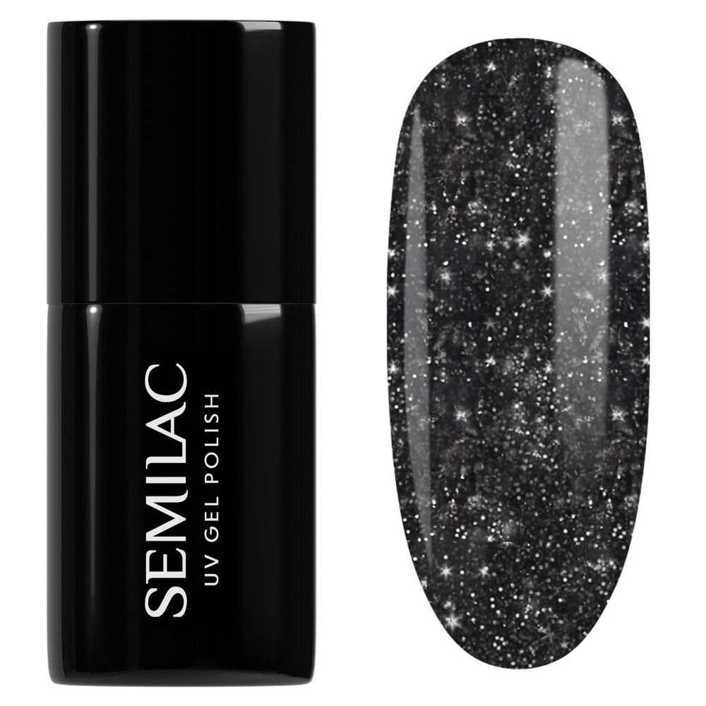 Semilac UV Nagellack 394 Sparkling Midnight Date 7 ml – Dunkler Nachthimmel mit Glitzereffekt – Love Is In The Nails Collection