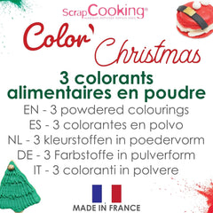 Scrapcooking - Set de 3 coloranți alimentari pudră de Crăciun - Roșu, Verde, Auriu - Colorant alimentar comestibil pentru copt, prăjituri, fursecuri, produse de patiserie, aluat, fondant - Decorațiuni de Crăciun - 4018