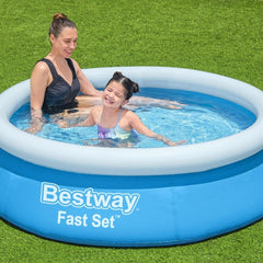 Aufstellpool Bestway Fast Set ohne Pumpe, Ø 183 x 51 cm, blau, rund, 940 Liter, TriTech-Material, Selbstmontage, Sicherheitsventil, inkl. Reparaturflicken