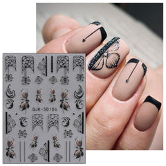 JMEOWIO 3D Nagelsticker Schwarz Weiß Blume Nail Art Sticker Selbstklebend Nagelaufkleber 5D Stereoskopisch Blumen Dekoration Nageldesign Zubehör 4 Blatt