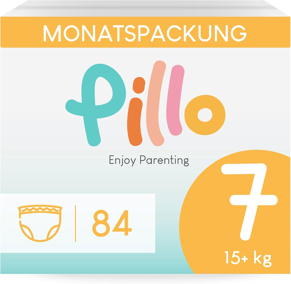 Pillo-Windeln, Größe 7, 84 Stück, 4 Packungen mit je 21 Windeln, Größe 7 – XXL (15+ kg) – Babywindeln