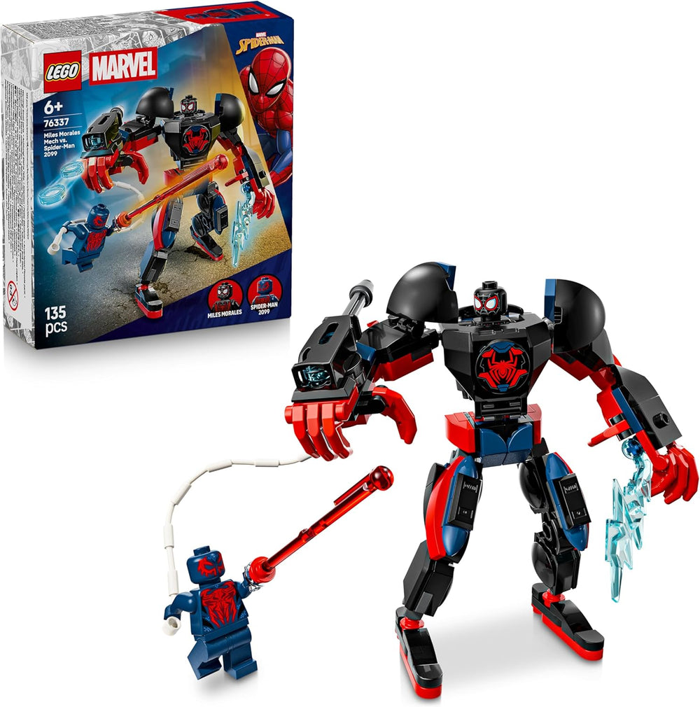 LEGO | Marvel Miles Morales Mech Vs. Spider-Man 2099 – Superhelden Spielzeug mit Actionfigur und 2 Minifiguren sowie Razor-Web und Power-Blast-Elementen – Geschenk für Jungen ab 6 Jahren – 76337