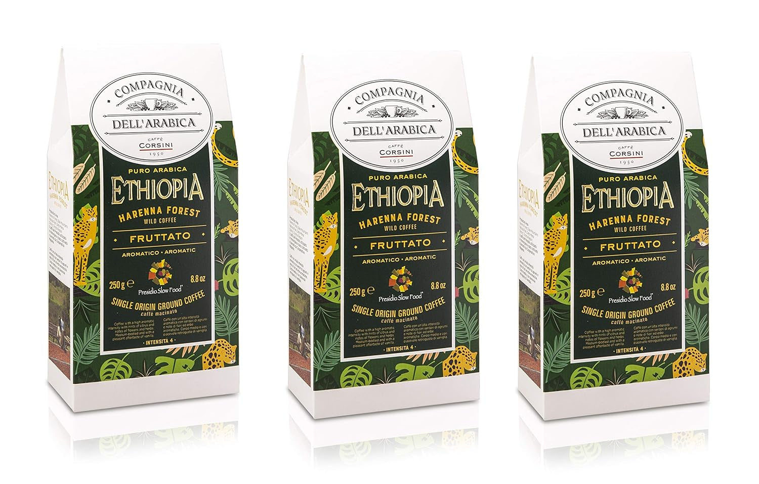 Caffè Corsini - Cafea boabe 3 X 250 grame, Compagnia Dell'Arabica, diverse arome, origine unică, total 750G Cafea Naty Shop Etiopia Cafea măcinată