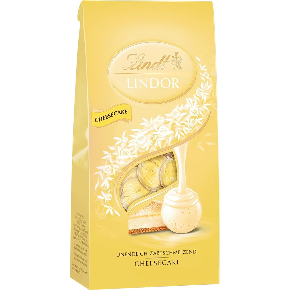 Lindt-Schokolade | LINDOR Beutel für Käsekuchen | 137g | 10 Milchschokoladenkugeln mit zartschmelzender Käsekuchenfüllung | Schokoladengeschenk