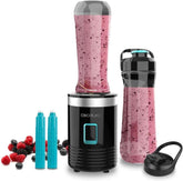 Cecotec Tragbarer Einzelstandmixer Power Titanium 300 Easygo. 350W, Zerkleinert Eis, 4 Klingen Mit Schwarzer Titanbeschichtung, Inklusive 2 Kühlröhren, 2 Tragbaren Bechern Und 2 Deckeln Mama si Copilul Naty Shop Schwarz 500 W | 2 Flaschen