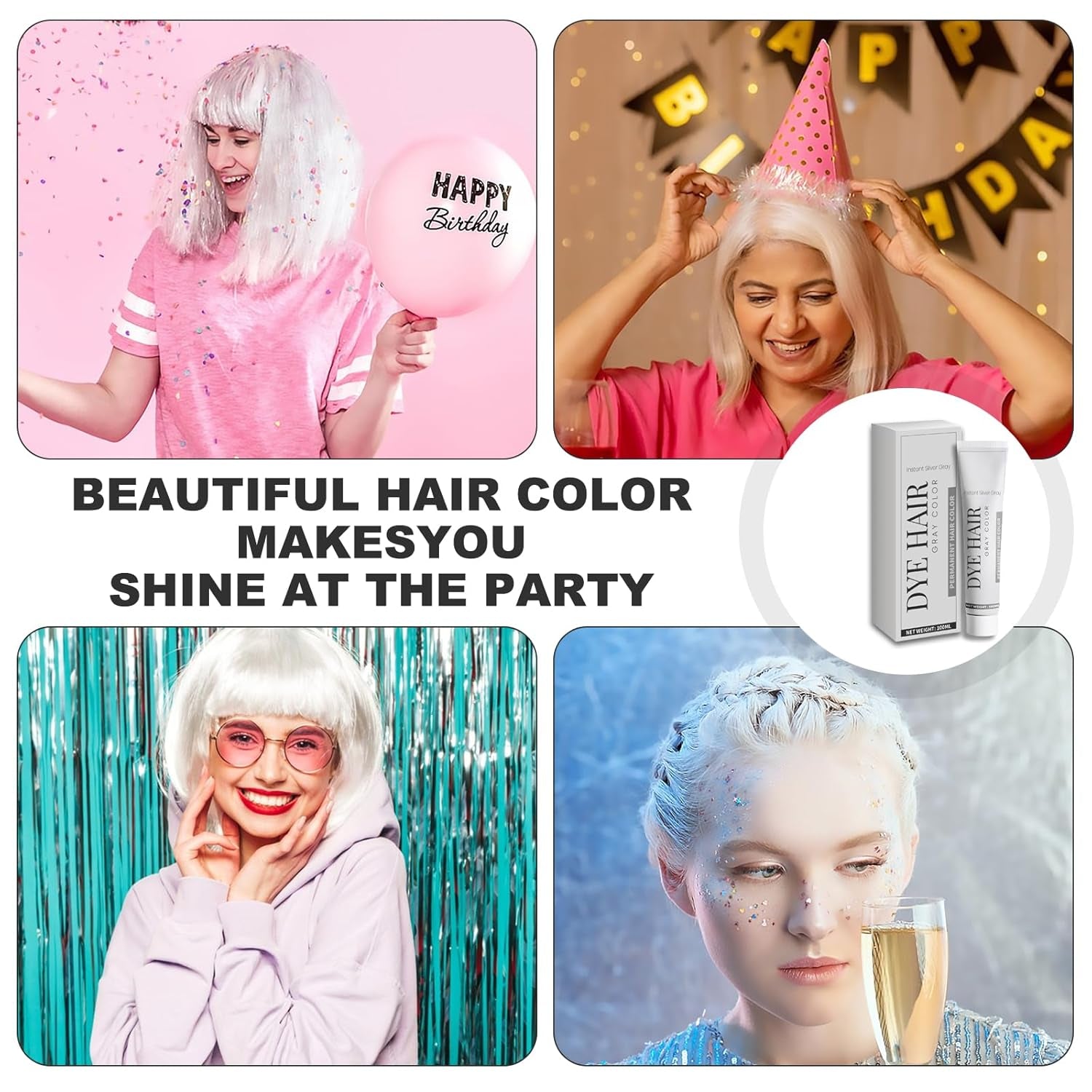 Vopsea de păr Grey Silver Vopsea de păr Silver Grey Vopsea de păr Silver Natural Unisex Vopsea de păr Light Gray Silver Color Cream pentru toate tipurile de păr(100ml) Vopsea pentru par Naty Shop