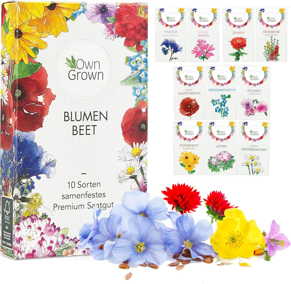 Blumensamen für Garten und Balkon: 10 Sorten Premium-Blumensamen als Pflanzensamen-Set - Balkonblumensamen - Wildblumensamen für Balkon und Garten von OwnGrown