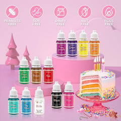 Colorant alimentar 12 culori x 10 ml - Coloranți alimentari lichizi pentru copt prăjituri, fursecuri, macaroane - Colorant alimentar foarte concentrat pentru decorarea torturilor, lichid pentru colorarea băuturilor, săpunuri DIY