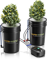 Mars Hydro DWC Hydrokultur-Anbausystem, 5 Gallonen Tiefwasseranbau, 8-W-Luftpumpe, Mehrzweck-Luftschlauch, Ausströmerstein, 2 Eimer und Tropftopf-Set