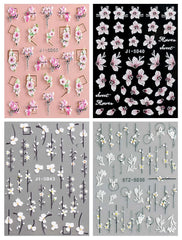 JMEOWIO 3D Nagelsticker Frühling Blume Nail Art Sticker Selbstklebend Nagelaufkleber 5D Stereoskopisch Buntes Sommer Blumen Dekoration Nageldesign Zubehör 4 Blatt