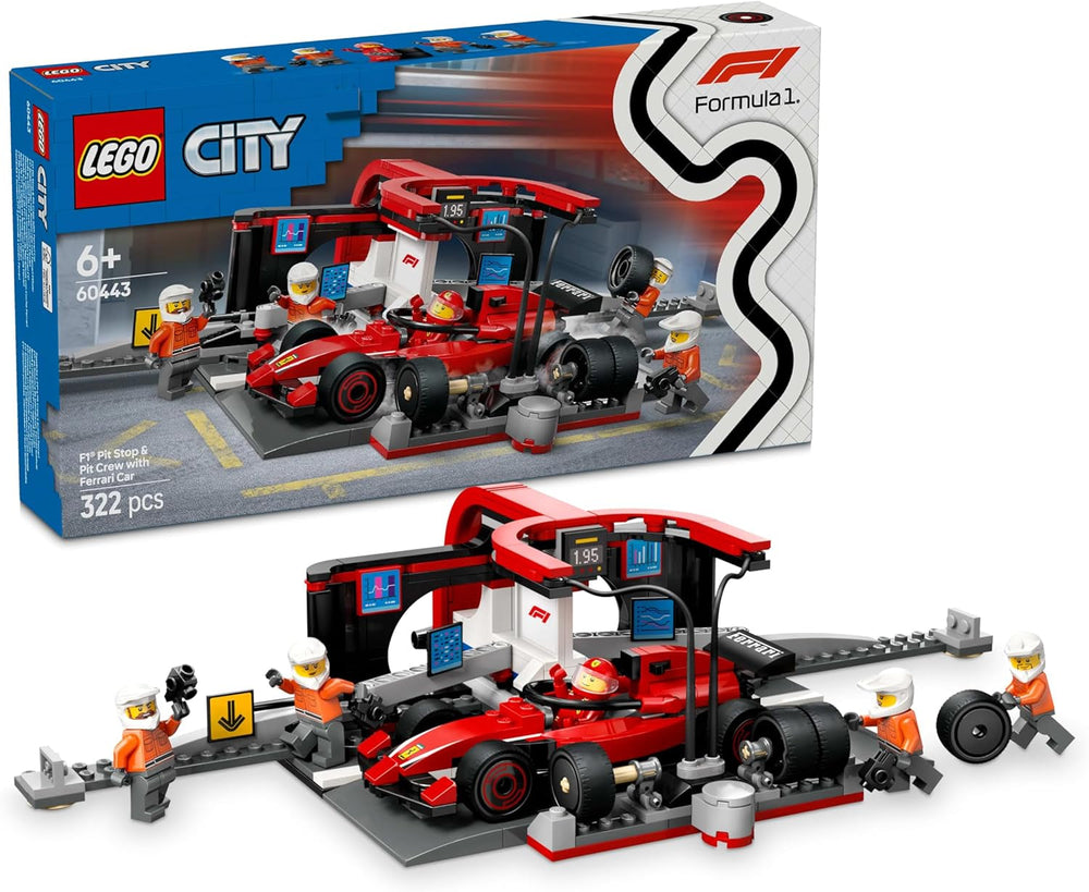 LEGO City F1 Boxenstopp mit Team und Ferrari Speedster – Formel-1-Boxenstopp-Set mit 1 Rennfahrer und 4 mechanischen Minifiguren – Rennauto-Spielzeug für Jungen und Mädchen ab 6 Jahren – 60443 Bausets Beuche den LEGO-Store Standardtitel