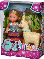 Simba 105733497 - Păpușa Evi Love într-o ținută drăguță cu alpaca și lesă, 12 cm, Pentru copii cu vârsta de 3 ani și peste