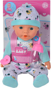 New Born Baby kleiner Elefant, Vollvinylpuppe mit Trink und Nässfunktion, Flasche und Schnuller, 30cm, ab 2 Jahren, Grau