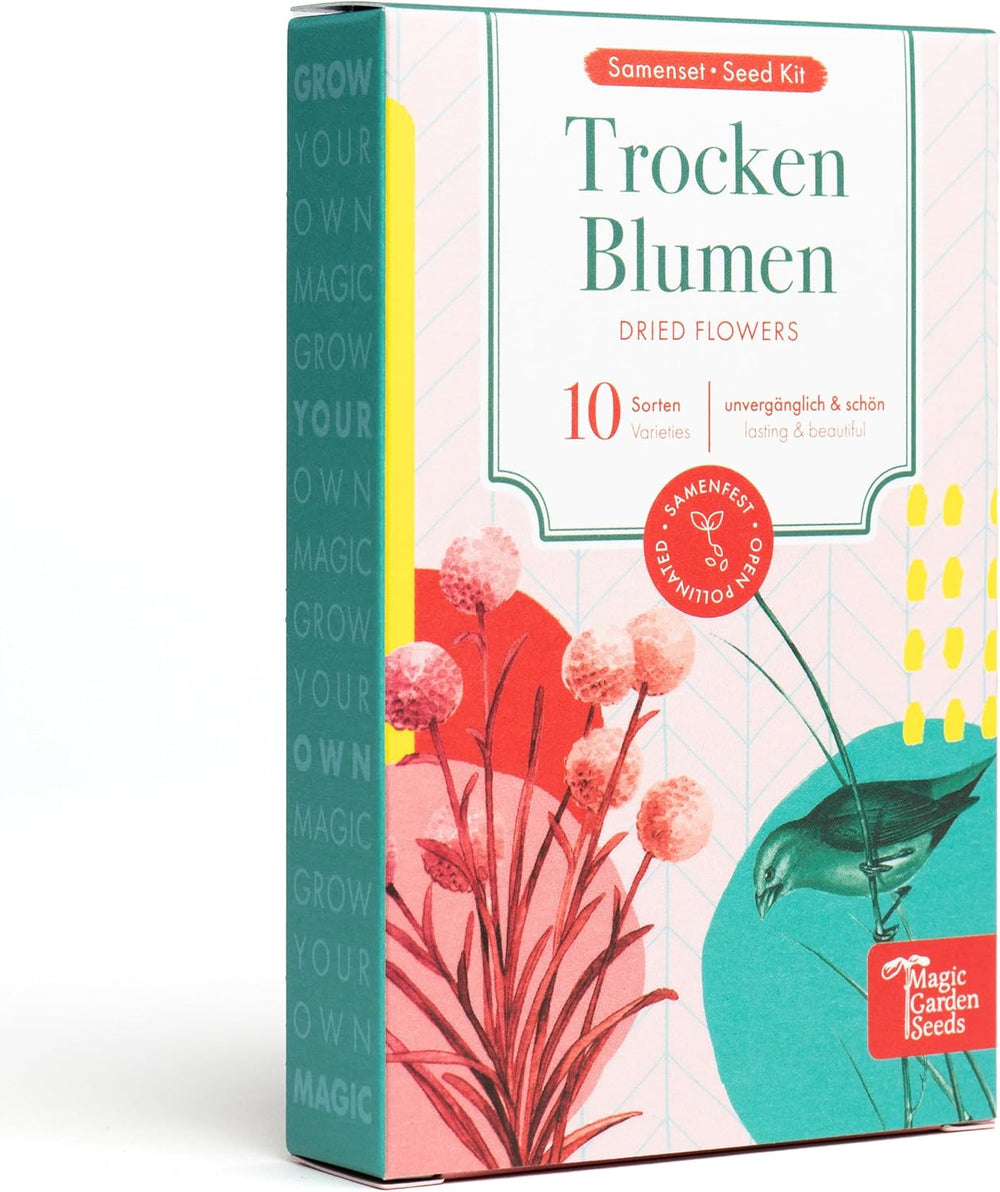 Trockenblumen – 10 Sorten frei bestäubter Blumen – ewig und schön – Samenset für Anfänger, als kleines Geschenk oder für den persönlichen Gebrauch