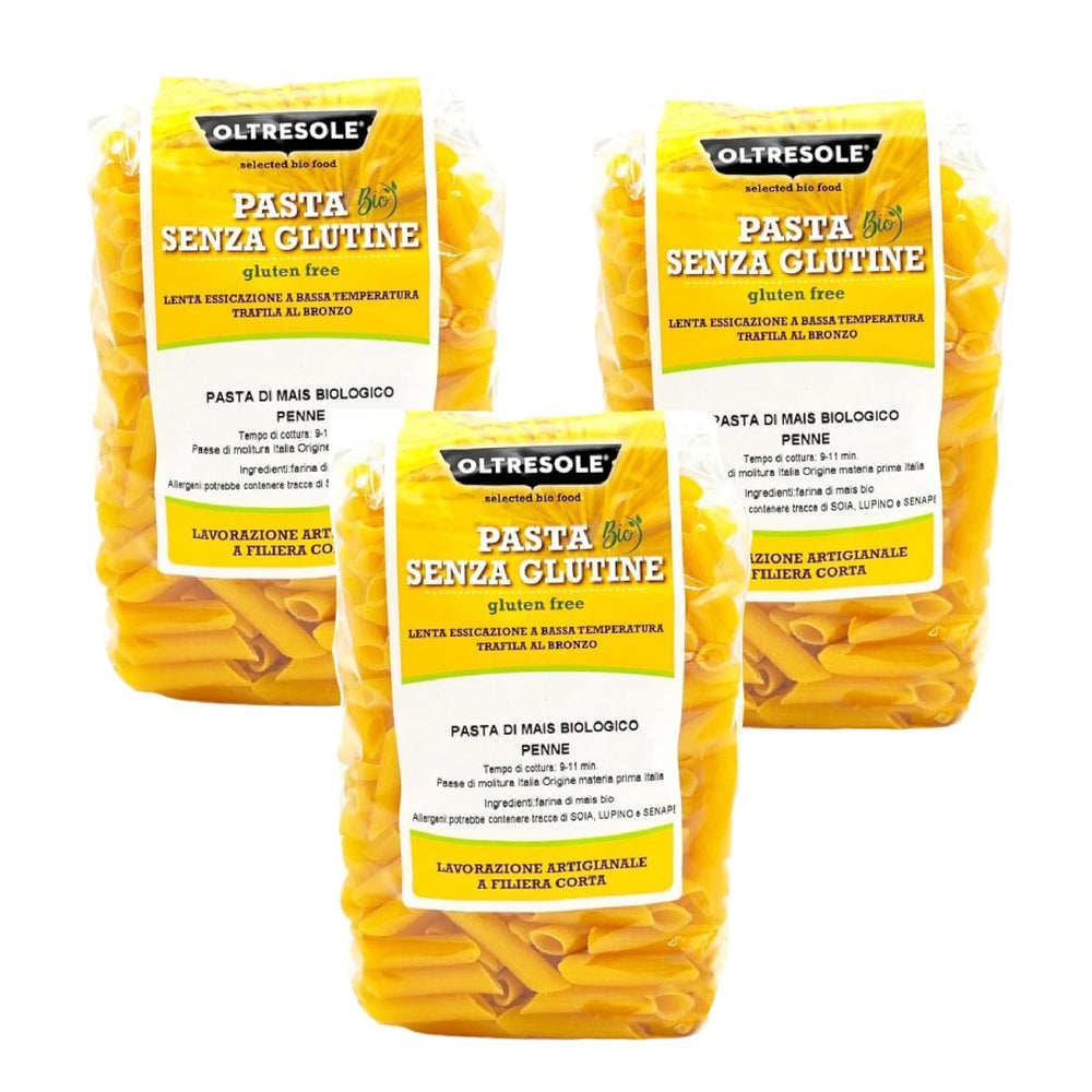 - Pasta di Mais Giallo Biologica Italiana Gluten Free, Formato Penne – glutenfreie Pasta, 100 % Farina di Mais Giallo Bio, vegan, 3 Packungen von 350 g