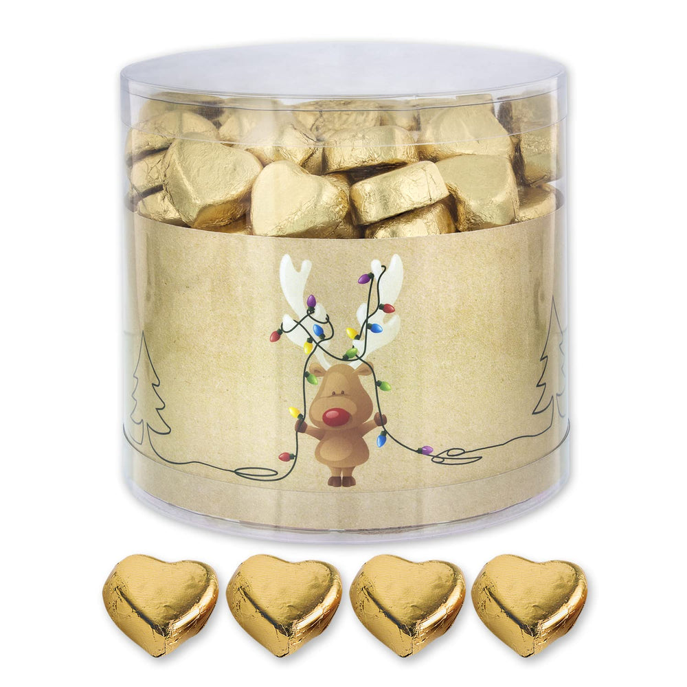 Günthart 150 Stück goldene Schokoladenherzen mit Nougatfüllung, Rentier | Rudolph der Rote - Nougatcreme | Goldene Schokoladenherzen | Wettbewerb | Goldene Schokoladenherzen | Weihnachten (1,2 kg)