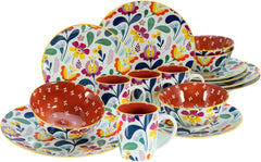 CreaTable, 17407, seria Folklore, set de veselă cu 16 piese pentru 4 persoane, serviciu combinat din gresie, potrivit pentru mașina de spălat vase și cuptorul cu microunde, producție de calitate