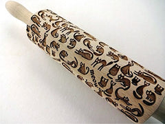 MEOW KATZEN Nudelholz für hausgemachtes Gebäck und Keramik. Prege Teigroller. Geschenk für Katzenliebhaber. Graviertes Nudelholz mit Muster von Algis Crafts