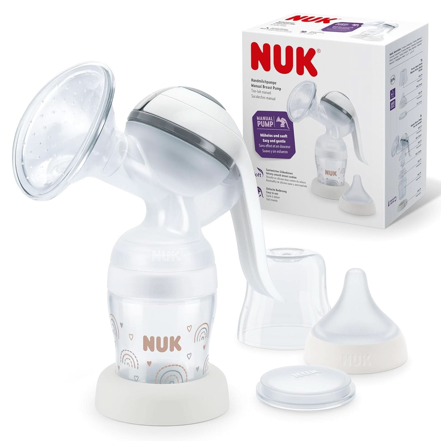 Set pompa de san manuala NUK, Pernă moale din silicon, 2 biberoane perfect combinate, 150 ml Accesorii Hrana si Alaptare Bebe Naty Shop Handmilchpumpe