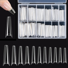 Unghii artificiale extra lungi și transparente, 240 bucăți unghii false, acoperire pe jumătate, unghii artificiale pătrate și drepte, extensii de unghii franceze pentru saloane de unghii și artă pentru unghii DIY