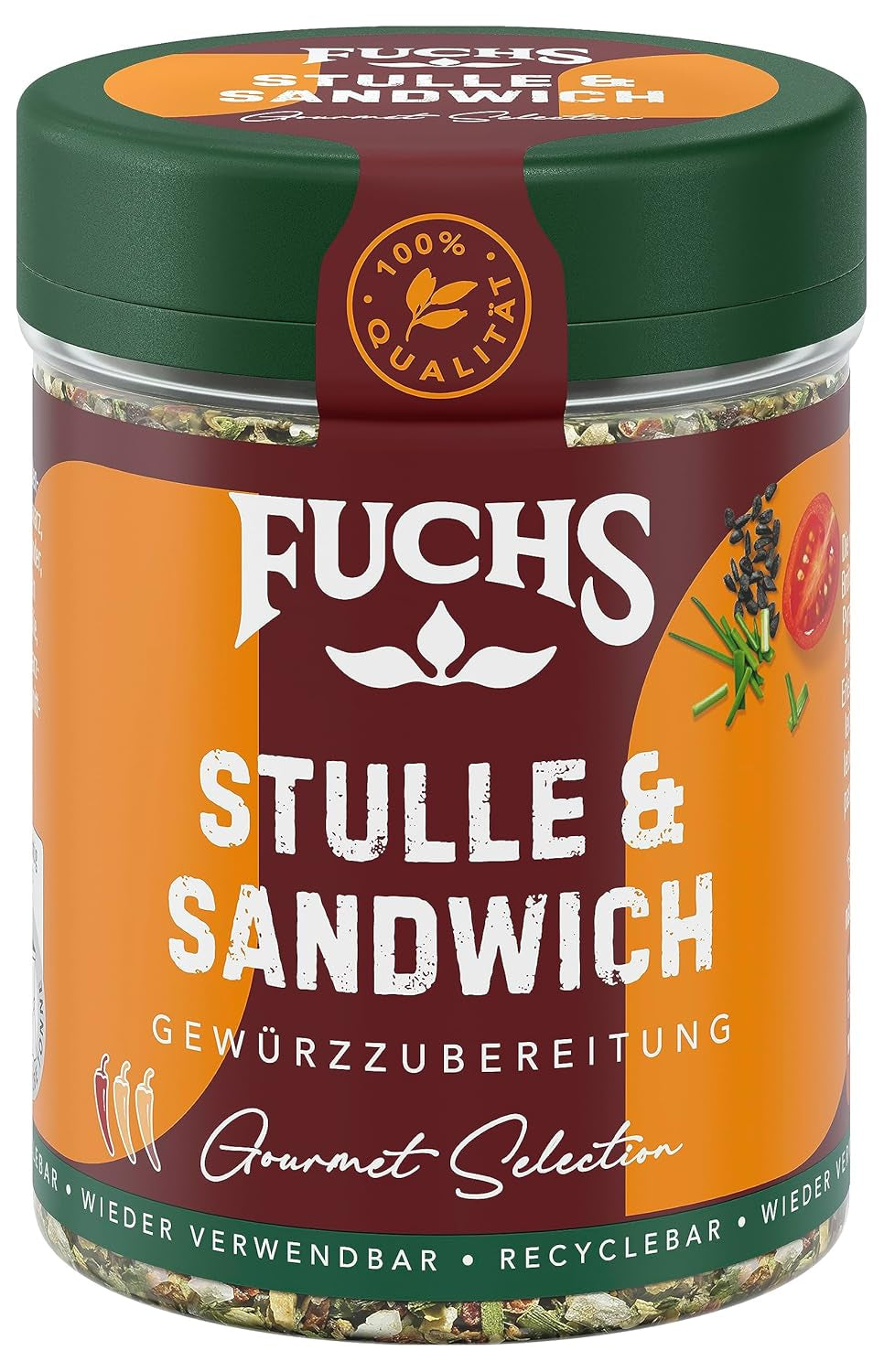 Fuchs Gewürze - Stulle & Sandwich Gewürze - knuspriges Butterbrot Topping mit Pyramidenflocken und getoasteten Zwiebeln - aus natürlichen Zutaten - 50 g in wiederverwendbarer, recyclebarer Dose