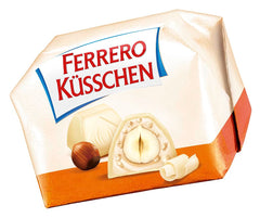 Ferrero Küsschen White Crispy – Valentinstagsgeschenk für Sie und Ihn – Knusprig geröstete Haselnüsse in heller Creme mit knusprigen Chips, umhüllt von weißer Schokolade, 1 Packung mit 20 einzelnen Pralinen