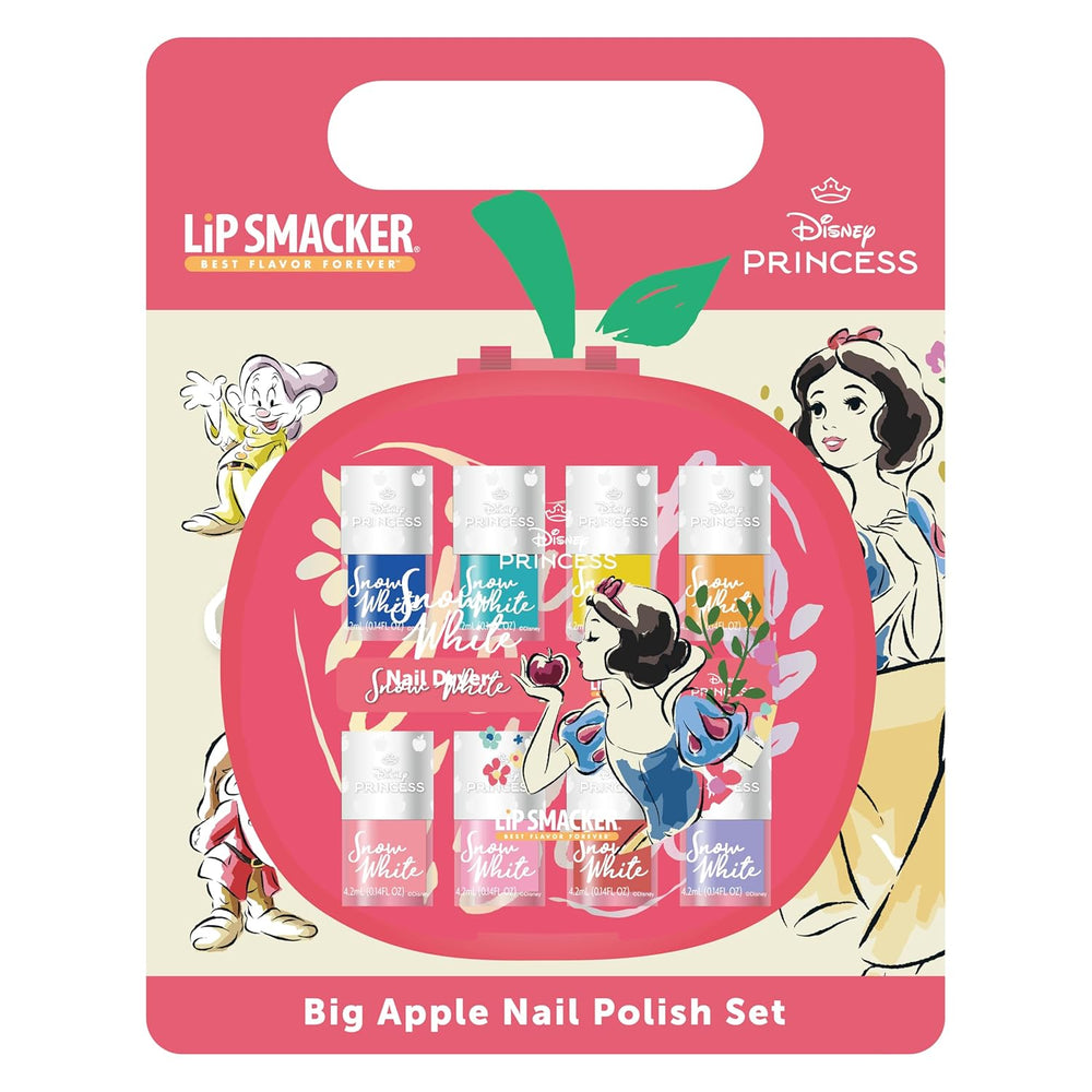 Big Apple Snow White Lip Smacker Nagellack-Set, 9-teiliges Kinder-Nagellack-Set mit elektrischem Nageltrockner, Disney-Prinzessinnen-Nagellack-Geschenke für Kinder
