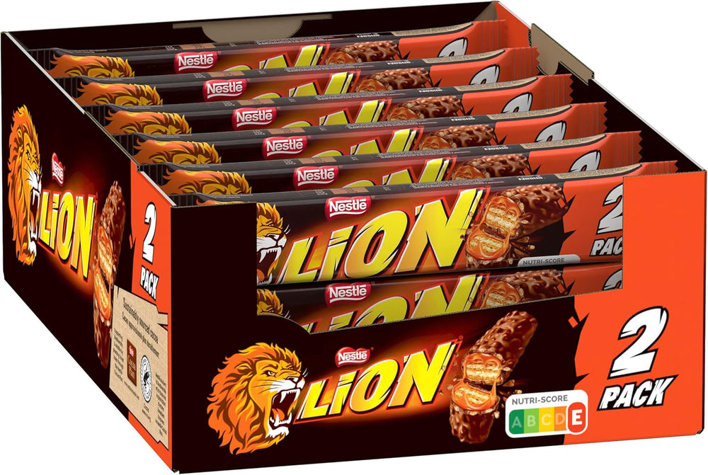 Nestlé LION Schokoriegel mit Karamell, knuspriger Snack, knusprige Schokolade und knusprige Chips, Karamellfüllung, ein besonderes Esserlebnis, Multipack, 28er-Pack (je 2 x 30 g)
