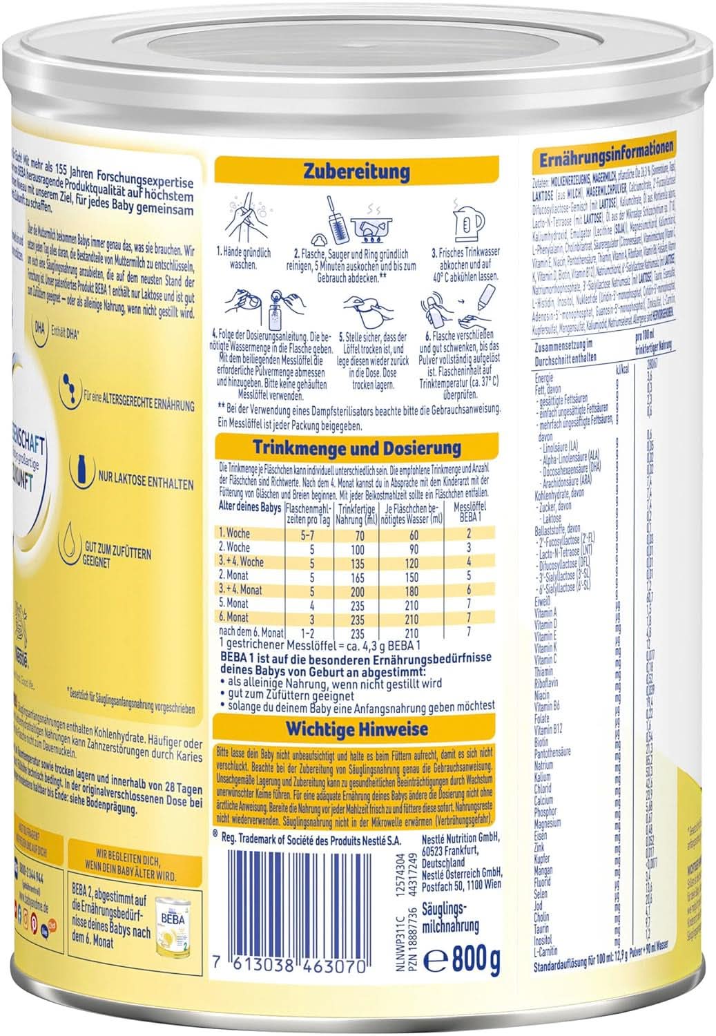 BEBA 1 lapte initial de la nastere, doar lactoza, fara ulei de palmier, pachet 3 (3 x 800 g) Mama si Copilul Naty Shop