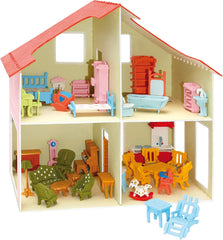 Pebaro Donau Elektronik _M880 Casă de păpuși puzzle 3D cu mobilier, 30 x 30 x 30 cm, natural