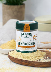 Fuchs Gewürze - Senfkörner gemahlen - für die Zubereitung von Rubs, zum Verfeinern von Suppen und Saucen - natürliche Zutaten - 45 g in wiederverwendbarer, recyclebarer Dose