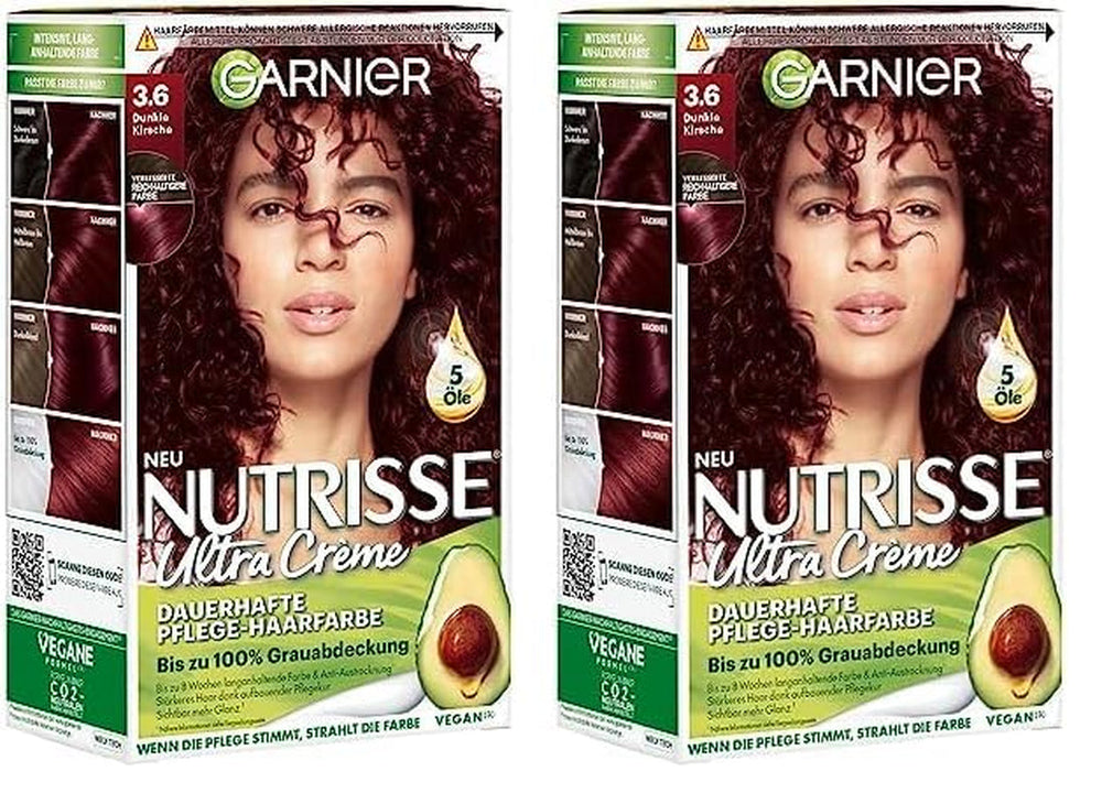 Garnier Nutrisse Permanent Care Hair Colour cu uleiuri hrănitoare din fructe, fixare 8 săptămâni, Ultra Crème Tint, 036 Black Cherry (pachet de 2) Vopsea pentru par Naty Shop Titlu implicit