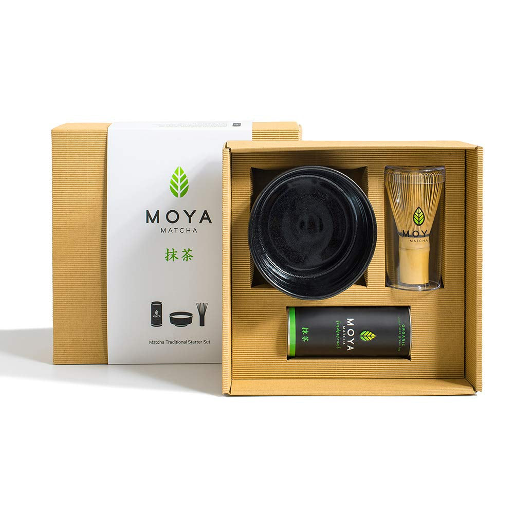 Set de ceai Moya Matcha Pudră verde organică | BIO 30G Clasa tradițională (II) | Ambalaj + bol Matcha + bătător de bambus | Set pentru prepararea Matcha