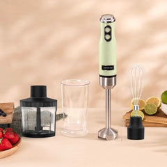 Cecotec Stabmixer Power Retrogreen 1200MAX Cream&Crush, Maximalleistung 1200 W, Crossblades-Technologie, 2 Geschwindigkeiten, Zubehörset Spülmaschinenfest, Spritzschutzhaube Kitchen Naty Shop