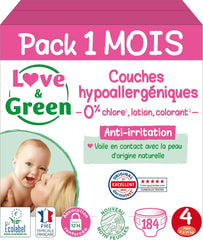 Love & Green, chlorfreie Windeln, Packung für 1 Monat, Größe 4 Mutter und Kind Naty Shop