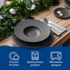 Villeroy & Boch – Set de veselă Manufacture Rock, 6 piese, Set de veselă pentru 2 persoane, Porțelan Premium, Negru