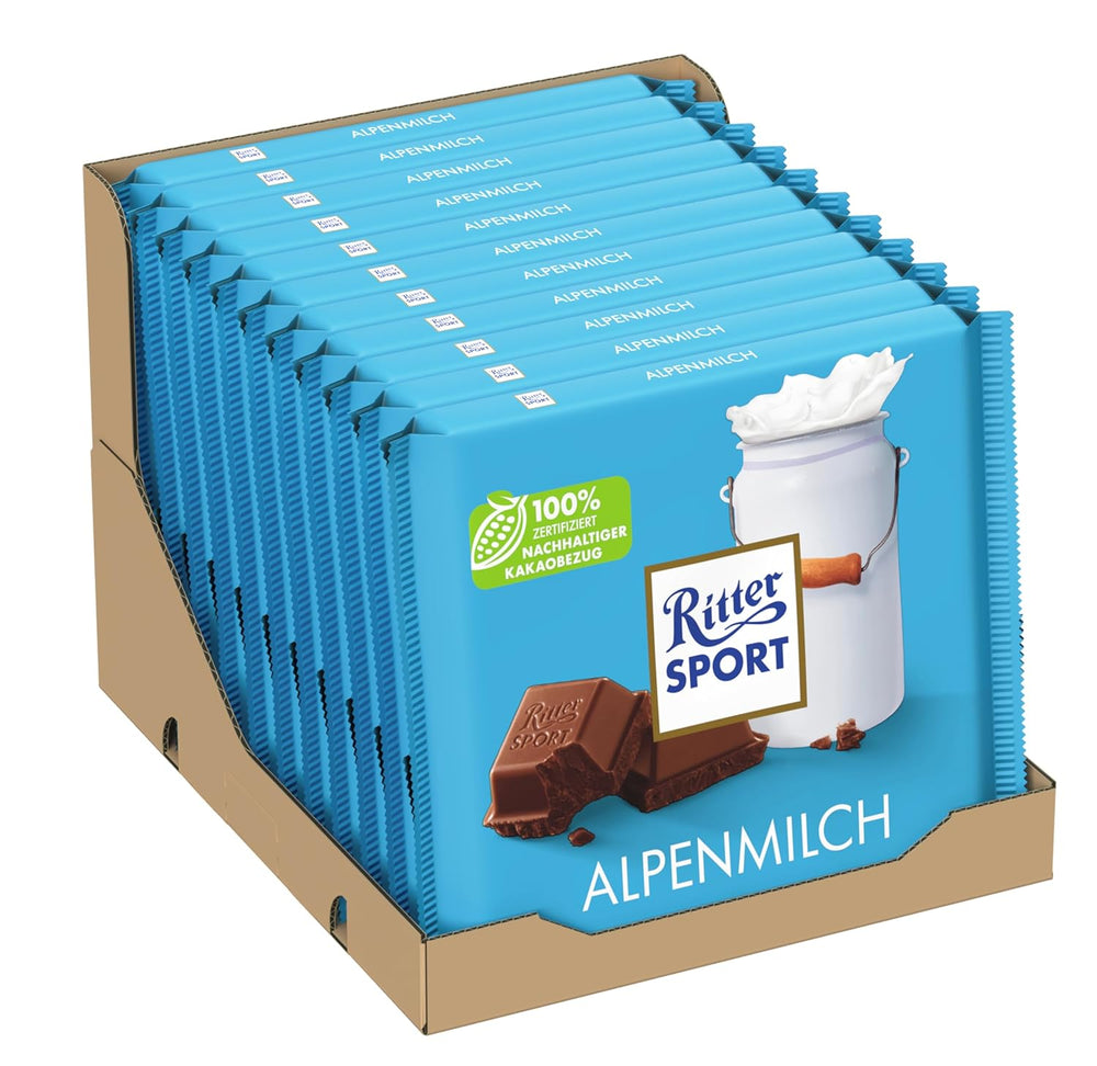 Ritter Sport 250g Alpenmilchschokolade, feinste Vollmilchschokolade mit cremigem Geschmack, klassische Schokolade zum Teilen mit Freunden, 11 Tafeln x 250g