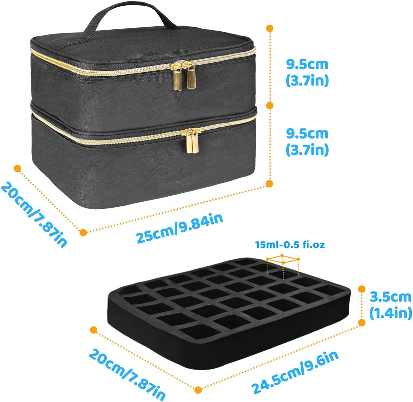 Nagellack Organizer Tasche, Doppelschicht Nagellack Aufbewahrung Box, Organizer Koffer Für Nageldesign Kosmetiktasche Für 30 Flaschen Neonail Base(15Ml-0.5 Fl.Oz) & 1 Nagellampe(Schwarz)