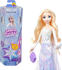 Mattel Disney The Ice Queen Elsa Fashion Doll Set, Spin & Reveal cu 11 surprize, inclusiv 5 accesorii, 5 autocolante și o scenă pentru joacă, inspirat de filmul Disney, HTG25 Papusi Naty Shop Păpușa Elsa