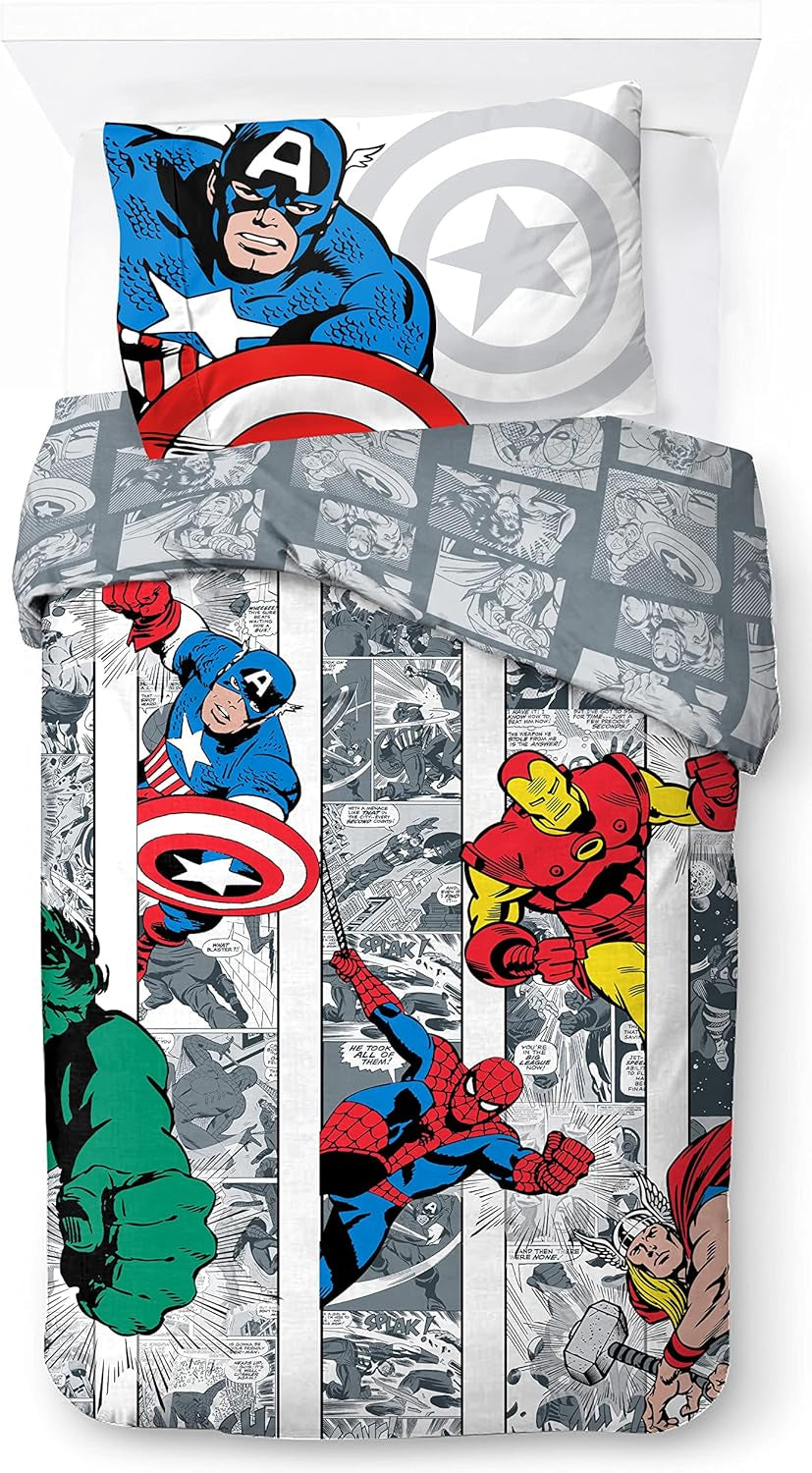 Lenjerie de pat pentru copii, unisex, printese si super eroi, 100% bumbac Lenjerie de pat - copii Naty Shop Multicolor - Avengers 135X200/50X70 (2 Piece)