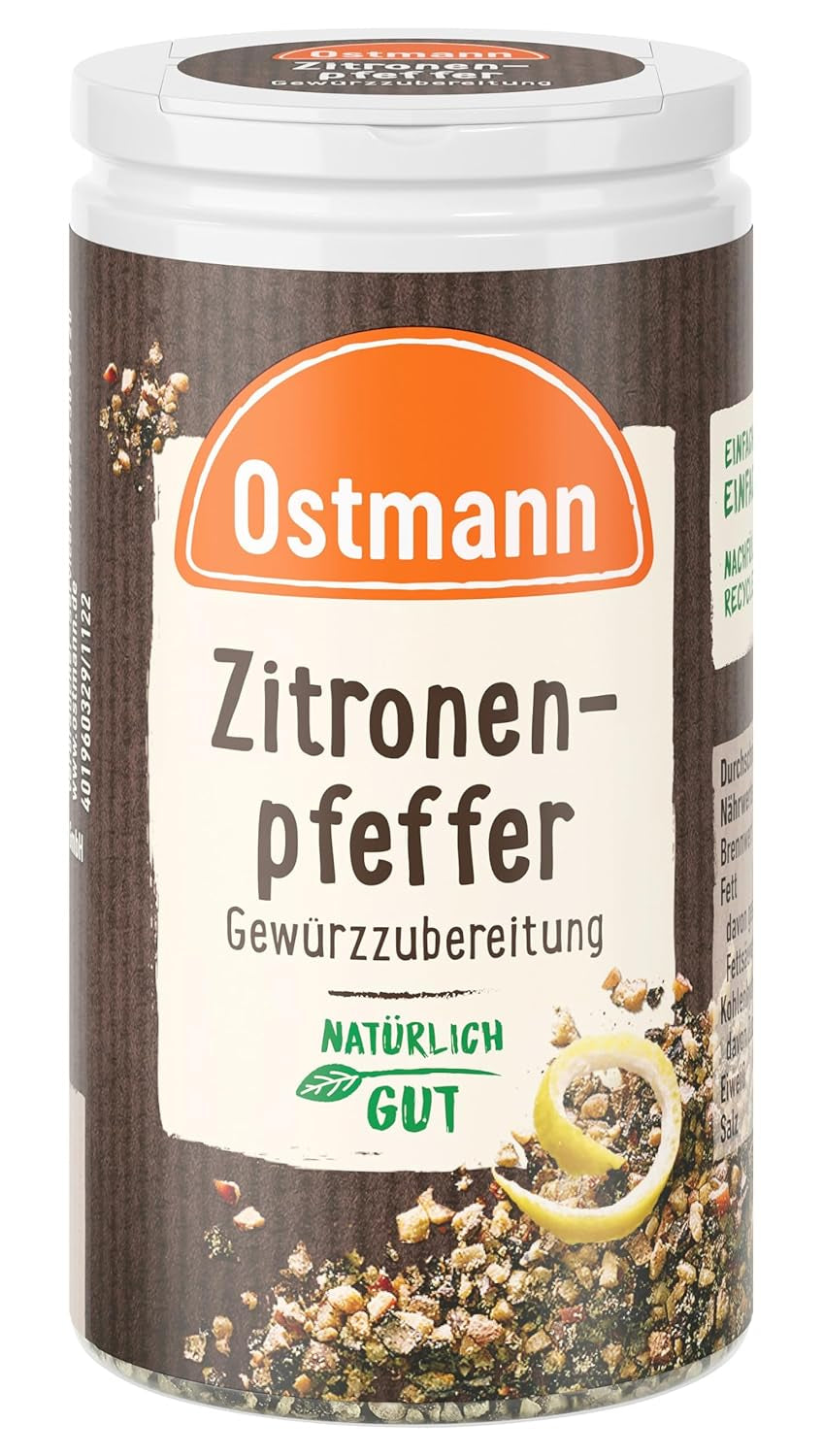 Ostmann Gewürze - Zitronenpfeffer Gewürzzubereitung | Für Salatdressings, Saucen und Fischgerichte 40 g in der Streudose