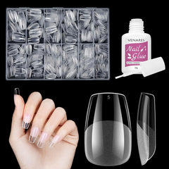 Unghii false scurte, model balerină, 500 bucăți, pentru lipire, 12 dimensiuni, unghii artificiale, scurte, cu gel moale, acoperire completă, vârfuri de unghii pentru unghii cu gel, scurte, S
