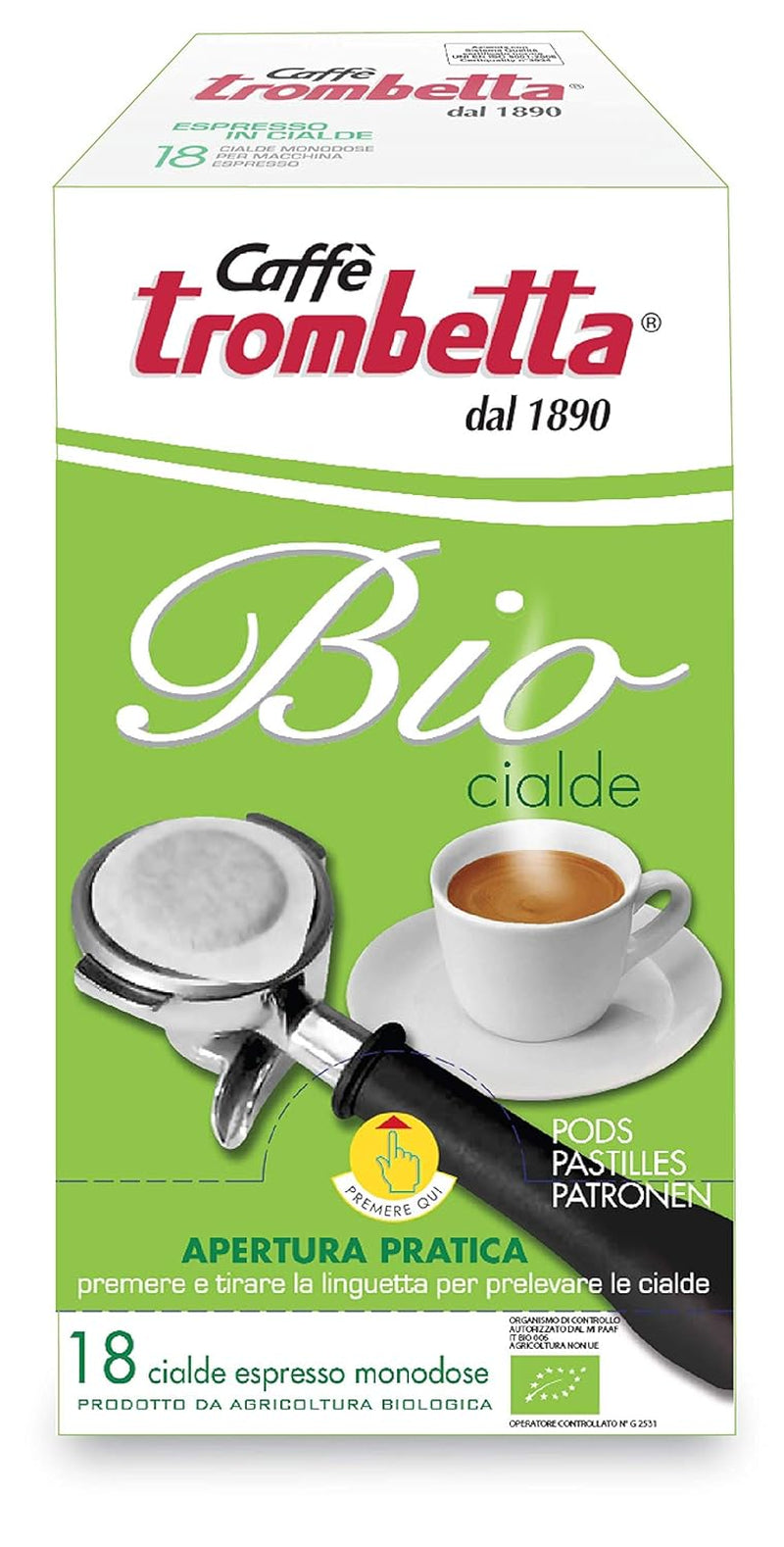 Caffè Trombetta ESE Kaffeepads, Italien Kaffee, Reichhaltiges Aroma und samtiger Geschmack Biologisch - 1 Packungen zu je 18 Kaffeepads