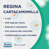 Regina Cartacamomilla - 8 role hârtie igienică, 300 foi pufoase, 3 straturi, moale și consistentă, ambalaj din hârtie reciclabilă