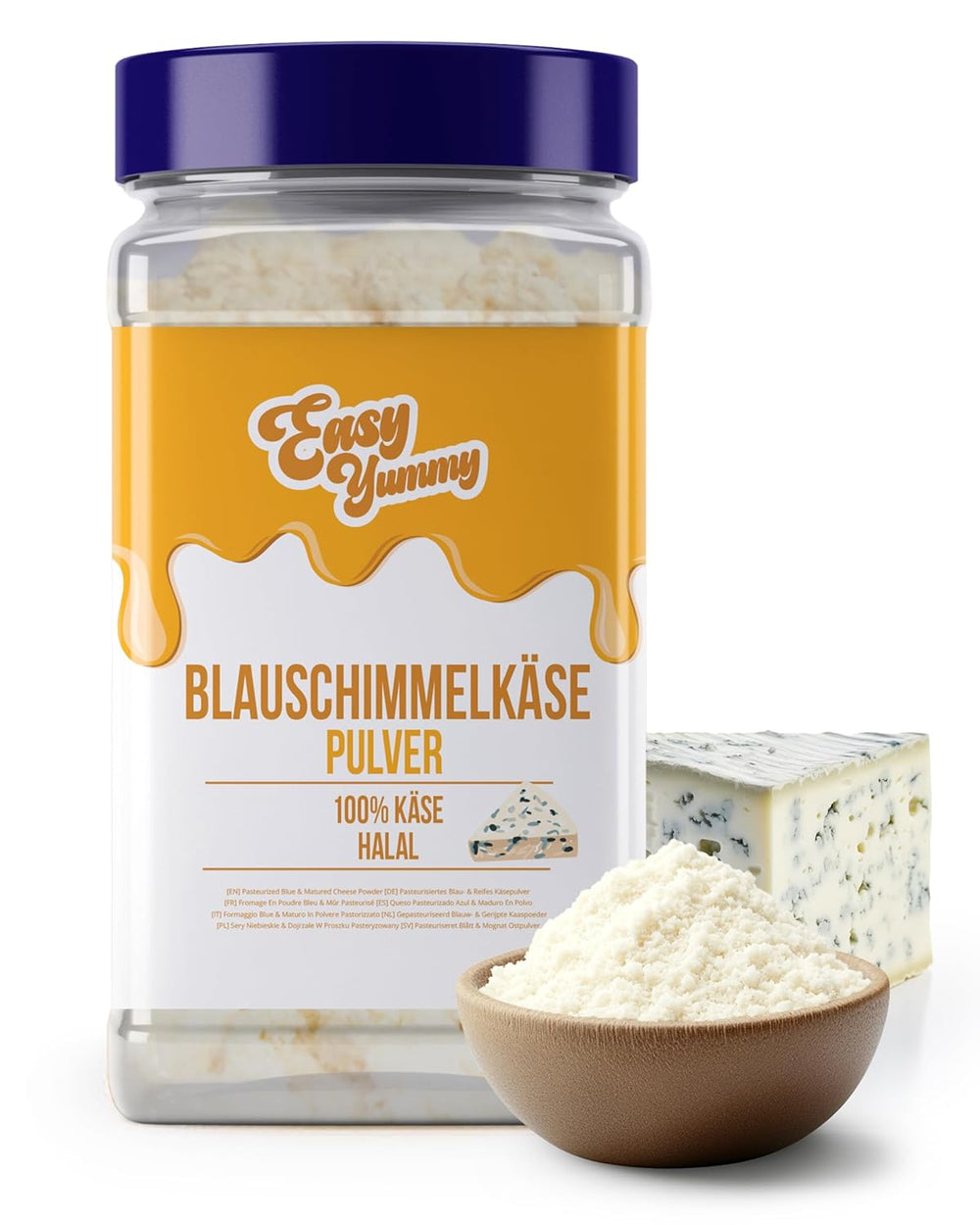 EASY YUMMY - Käsepulver 300g | Instant Käsegeschmack für Mahlzeiten & Snacks | Immer bereit, keine Kühlung nötig | Aus 100 % echtem Käse | Ideal als Popcorn-Topping