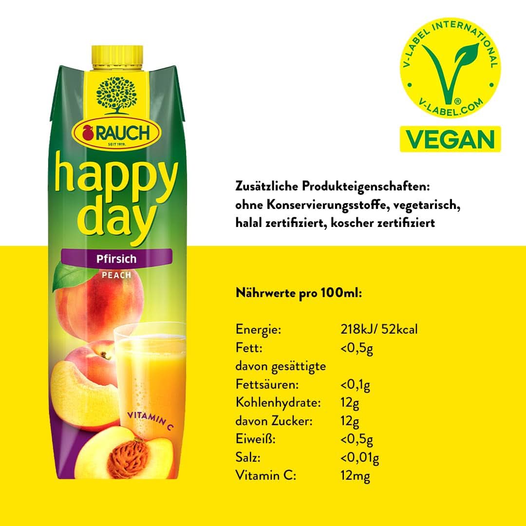 Rauch Happy Day Peach | Din fructe coapte la soare | 6 x 1 litru, Tetra Prisma Bauturi fara alcool Naty Shop