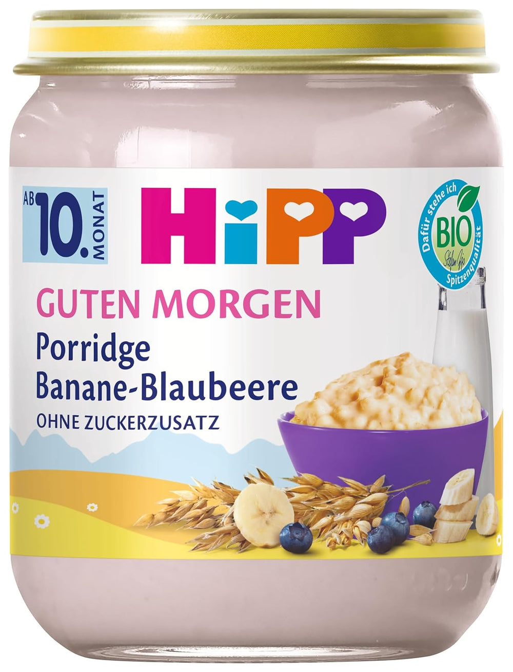 HiPP Good Morning Bio-Haferflocken mit Bananen und Heidelbeeren (6 x 160g), ab 10 Monaten, ohne Zuckerzusatz, gut heiß und kalt, beste Bio-Qualität